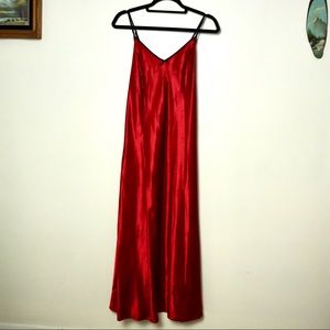 Dark Red Satin Slip Dress with Black Trim